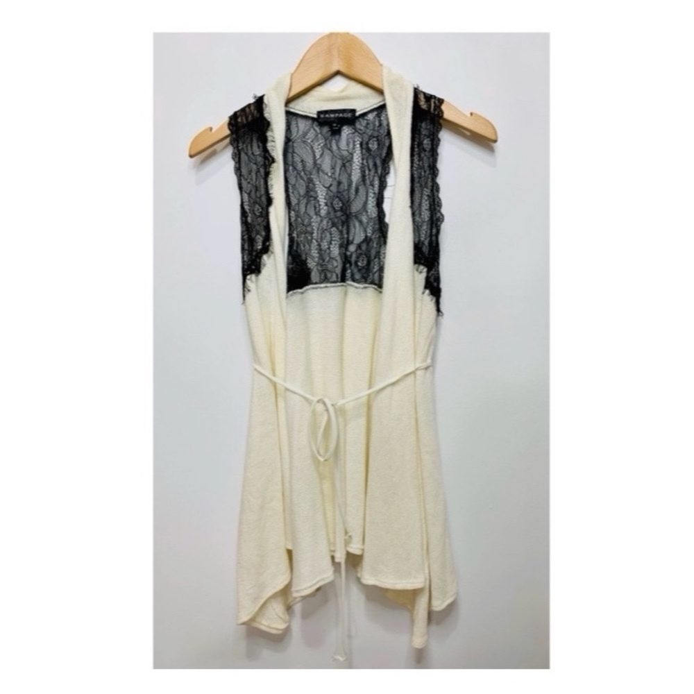 Rampage Lace Cotton Vest Cream Black Medium